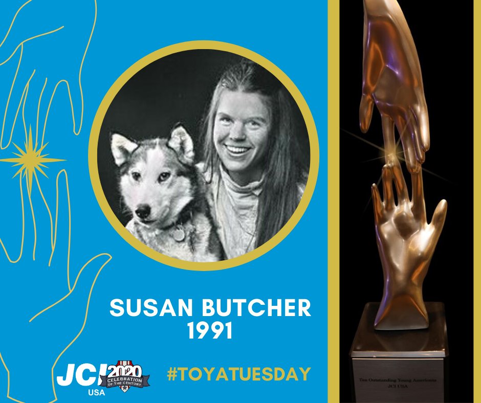 It's #TOYATuesday and today we look back at Susan Butcher from Manley, Alaska. At the time, she was the only woman to have won Alaska's Iditarod dog sled race four times. She donated much of her time to the promotion of dog-sled sports and by giving free seminars. #jciusa100