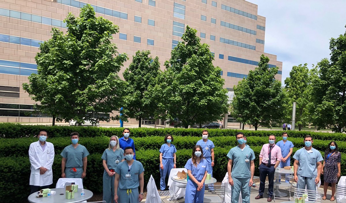 Since we were unable to have our traditional dinner for our graduating #radonc residents and fellow, we had lunch outside on a sunny and hot day. Congratulations to ⁦<a href="/SParsaiMD/">Shireen Parsai</a>⁩ ⁦<a href="/DrJohnnyRadOnc/">Jonathan Sharrett</a>⁩ ⁦<a href="/MartinTomMD/">Martin Tom</a>⁩ ⁦<a href="/HElhalawaniMD/">Hesham Elhalawani</a>⁩! #CleClinicCancer