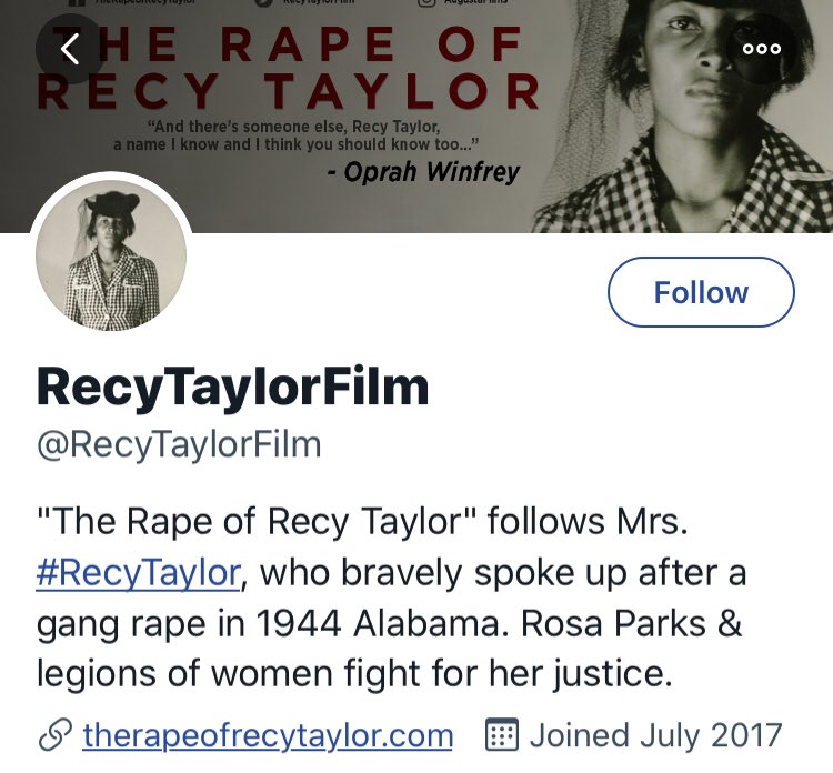 CurtisSChin's tweet photo. Another powerful #documentary. #whattowatch: “The Rape of Recy Taylor”
@RecyTaylorFilm is now free on @STARZ thru June 23, 2020 without a subscription. See the film at this link 👉
https://t.co/QFfvib0p2J
#amplifyblackvoices #ForRecy
https://t.co/leNWrnV5uc #RecyTaylor @Oprah https://t.co/oXn9QfnB11