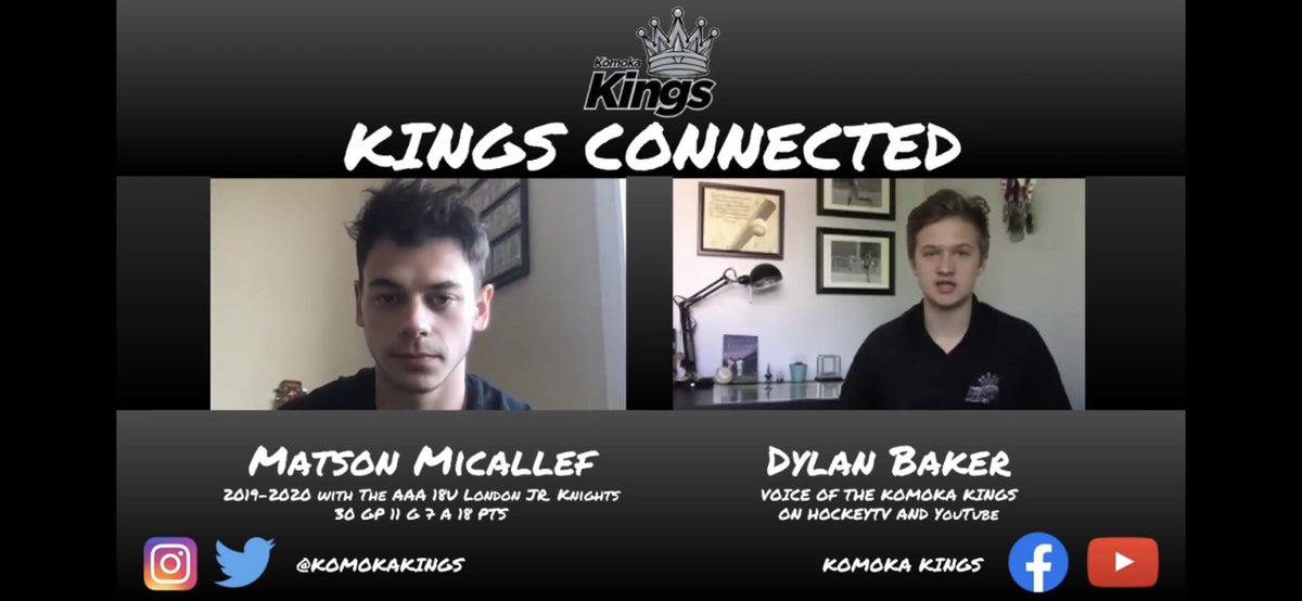 KomokaKings's tweet photo. Episode 5 of Kings Connected is out now! In this episode, @DBakes11 sits down with forward Matson Micallef, who played last season with the AAA Major Midget London Junior Knights! Go check it out now: https://t.co/Kb25LFxd9i https://t.co/lUmU7wMGiV