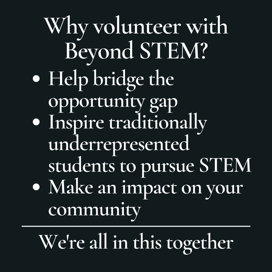 Are you looking for a way to get involved in your community? Join us in our mission to ensure the next generation of technology creators reflects its consumers. 

Visit beyondstemmke.org/get-involved-1…

#milwaukee #stemeducation #inspire #innovate