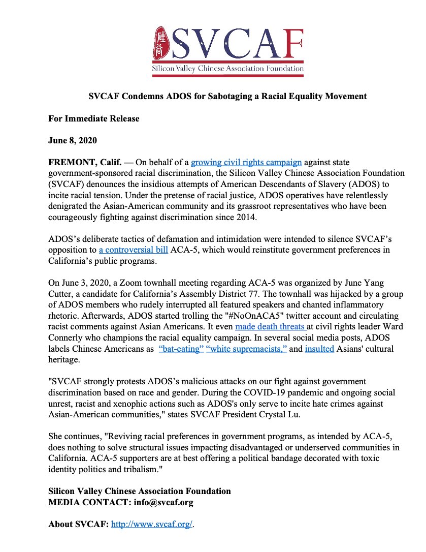 svcaf_official's tweet photo. For Immediate Release:

SVCAF Condemns ADOS for Sabotaging a Racial Equality Movement

https://t.co/HE3M0kZBHd

#NoACA5 #MeritOverRacism #ACA5IsRacism #VoteNoOnACA5
#FavoritismIsDiscrimination #NoRacialQuota https://t.co/d5HPjocE4U