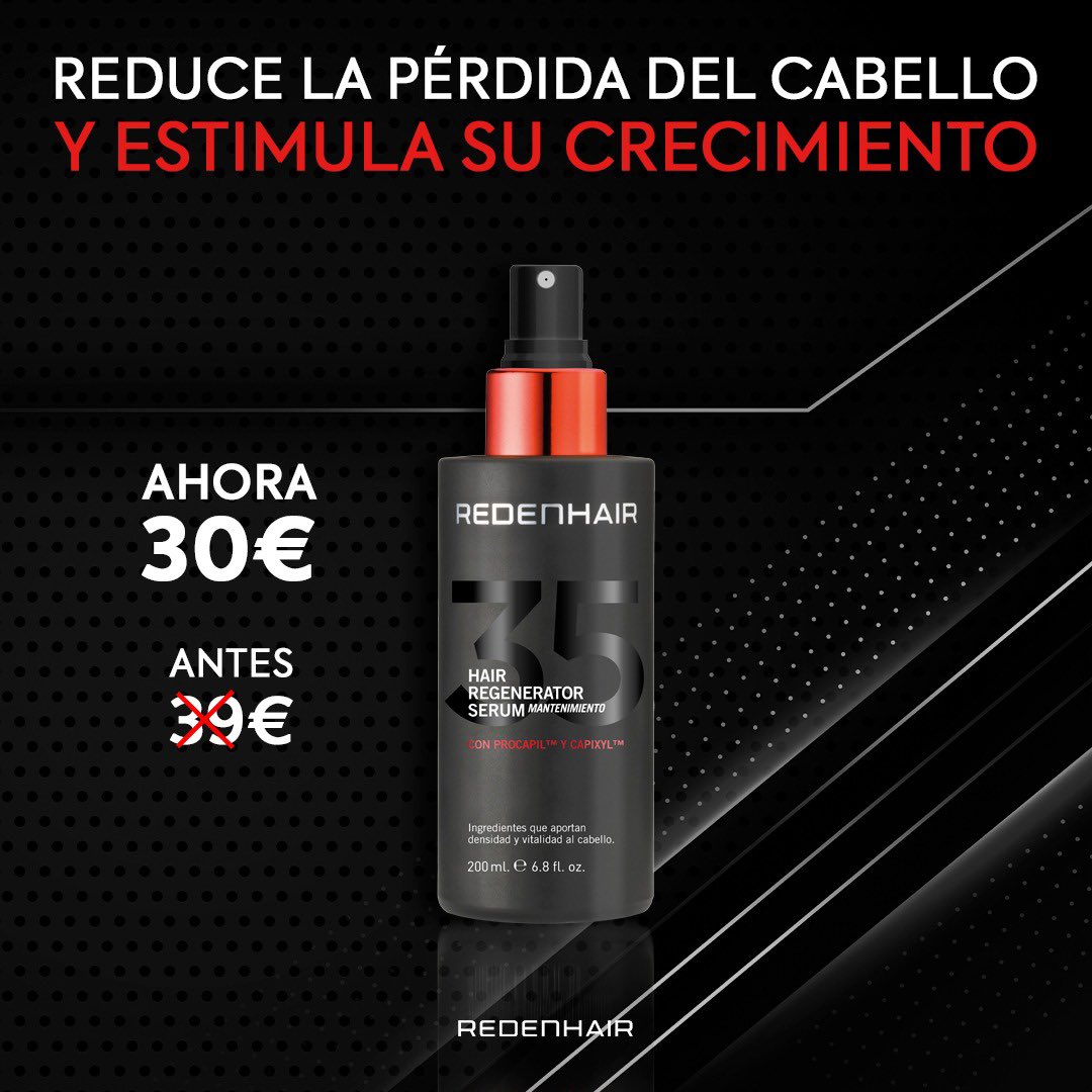 Nuestro HAIR REGENERATOR SERUM MANTENIMIENTO en spray, además de reducir la pérdida del cabello, estimula su crecimiento.

Cómpralo AHORA POR SOLO 30€ (en lugar de 39€) en nuestra tienda online.

SHOP ONLINE ➡️ redenhair.com

#Redenhair #SerumRegenerador