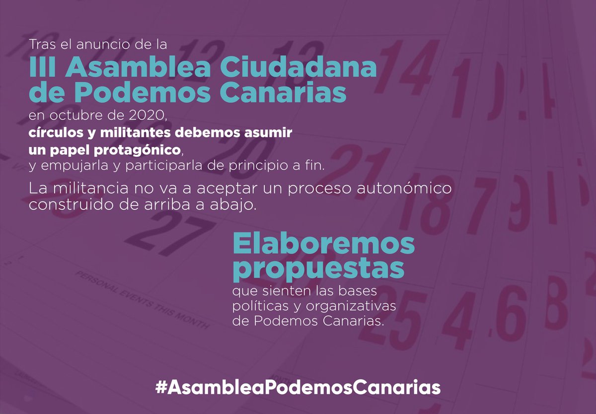 PodemosLPGC's tweet photo. Tras el anuncio de la III Asamblea Ciudadana de Podemos Canarias en octubre de 2020, círculos y militantes debemos asumir un papel protagónico, y empujarla y participarla de principio a fin. 

#AsambleaPodemosCanarias https://t.co/XA1gCgQNXy