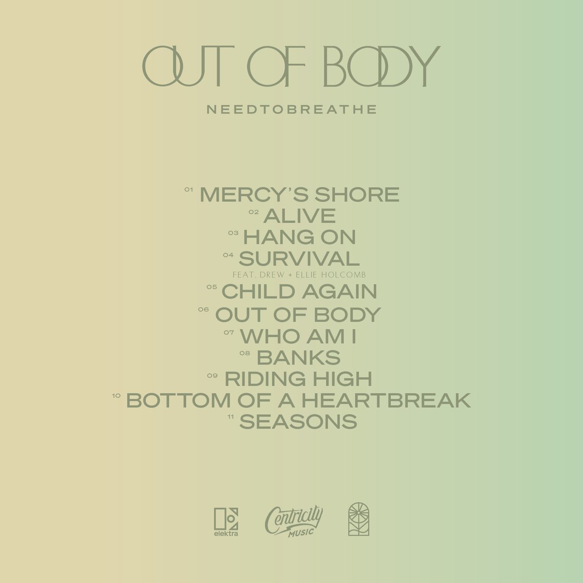 NEEDTOBREATHE's tweet photo. The official 11 song tracklist for Out of Body. This Thursday, we're releasing another song off the album, Survival. https://t.co/a5F5aeUyn7
