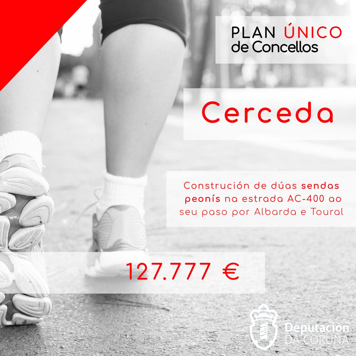 Depucoruna's tweet photo. #PlanÚnico | 🚶‍♀️ Investimos 127.777 € co obxectivo de mellorar a #seguridadeviaria da veciñanza de #Cerceda. Construiranse dúas #sendas peonís na AC-400 ao seu paso por #Albarda e #Toural. Ambas son financiadas a través do #POS+ 2019. 

https://t.co/7QZ8f825DA https://t.co/jT1xNdhktm