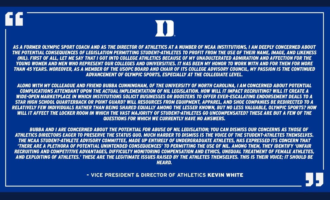 JayBilas's tweet photo. Further, “We are worried about recruiting, and know the most important key to winning and financial gain is procuring athletes. We point to a hand-picked ‘relative few’ that parrot us, but ask you to ignore the athletes that will benefit most. It’s OUR MONEY, not theirs.” (2/2) https://t.co/voXug2GDOY