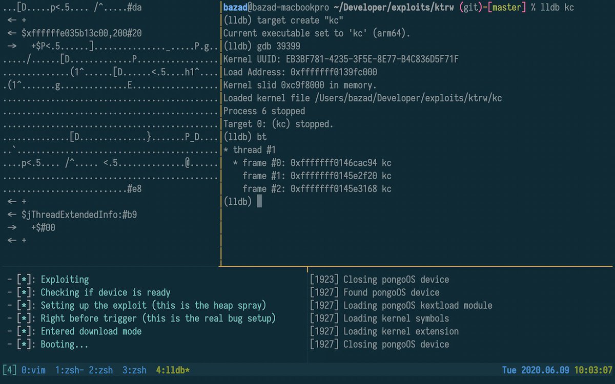 KTRW now has proper support for kernel debugging iOS 13. It uses checkra1n to insert an XNU kernel extension into the kernelcache before boot.