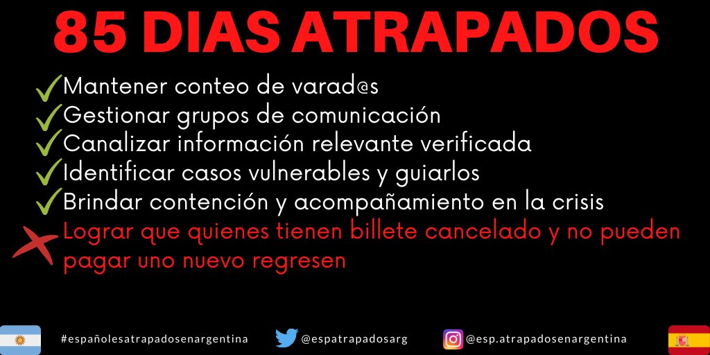 ArgentinosSpain's tweet photo. Para algunas cosas necesitamos compromisos que trascienden la voluntad. Apelamos a la responsabilidad de las aerolíneas de modo que quienes TIENEN BILLETE: bien recuperen su dinero o se les permita viajar en los pocos vuelos disponibles
@Aerolineas_AR @MAECgob https://t.co/nENdimj85O