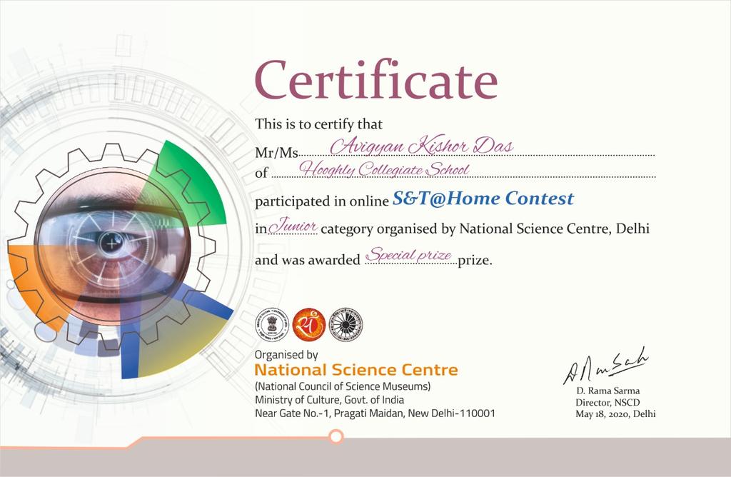 avigyankishor's tweet image. I received a Special Award for participating in the S&amp;amp;T @ Home Contest during #Lockdown from the  @delhi_space @ncsmgoi @MinOfCultureGoI. #Tinkerfromhome @AIMtoInnovate @chaudharyayesha @tt_tripathi @RuchitaPal @PrashantMKakde2 @anindya_kishor