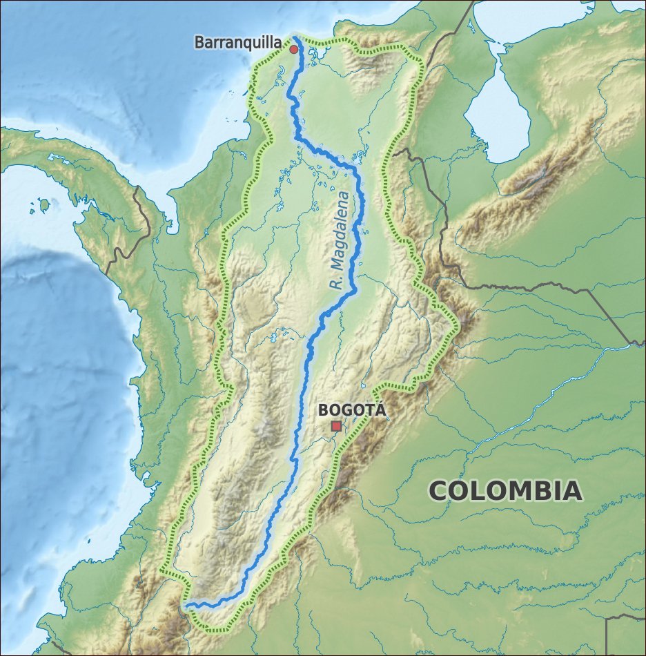 El mar también entraba cortando las sierras aún no levantadas al Norte y desaguando en la actual desembocadura del Magdalena. También hay una posible (y tardía) incursión desde el Golfo de Guayas y una transgresión al final del Mioceno por el Mar de Paraná.