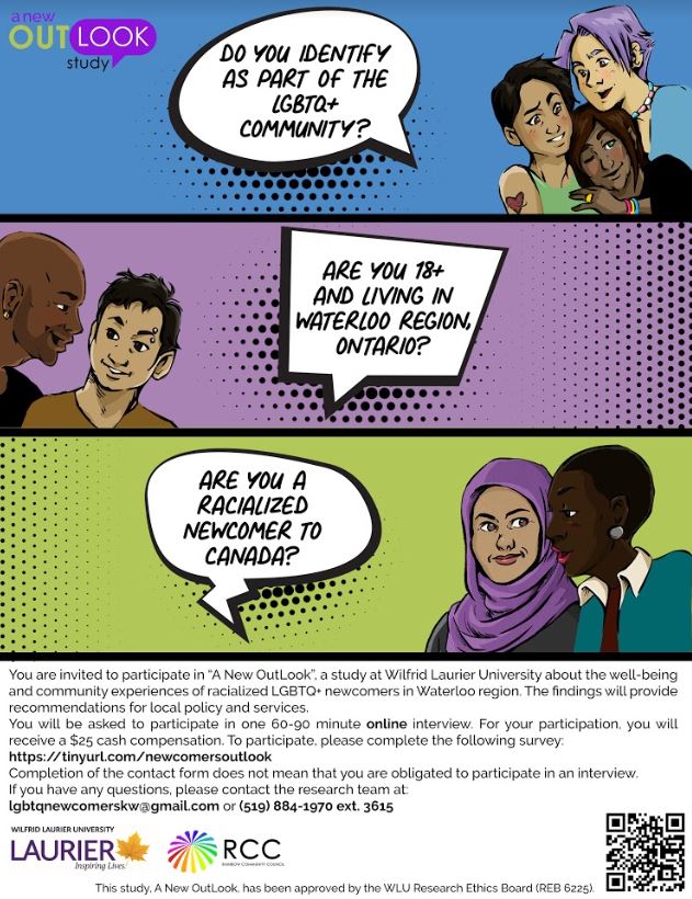 ImmigrationWR's tweet photo. #PrideMonth: Are you a racialized LGBTQ+ newcomer living in our region? Or are you a service provider supporting LGBTQ+ newcomers? You are invited to participate in the @NewOutLookstudy! For more details, call 519-884-1970 ext. 3615 or email lgbtqnewcomerskw@gmail.com #Diversity https://t.co/W2cnw807HD