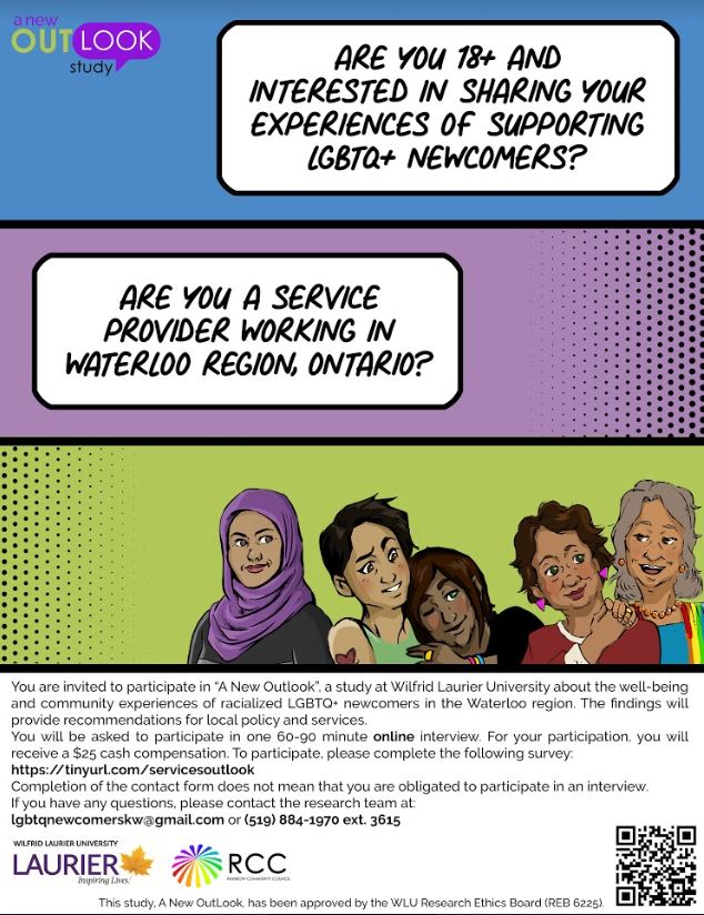 #PrideMonth: Are you a racialized LGBTQ+ newcomer living in our region? Or are you a service provider supporting LGBTQ+ newcomers? You are invited to participate in the <a href="/NewOutLookstudy/">ANewOutLookstudy</a>! For more details, call 519-884-1970 ext. 3615 or email lgbtqnewcomerskw@gmail.com #Diversity