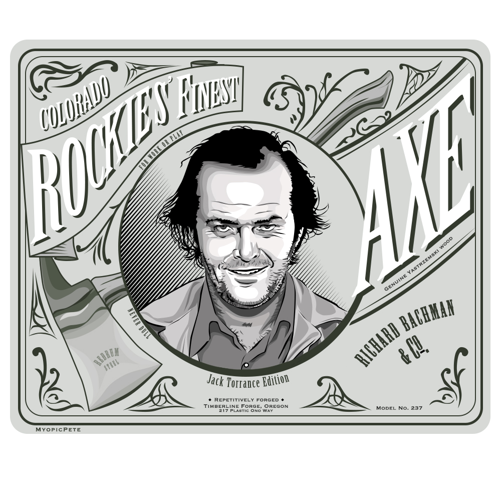 PeteMyopic's tweet photo. Colorado Rockies' Finest Axe #JackTorrance #theShining #OutlookHotel #Room237 #JackNicholson #StanleyKubrick #StephenKing #horrorfan #popart #illustration #digitalillustration #vintagestyle #redrum #heresjohnny #filmgeek #movienerd #fanart #cinephile #nerdy https://t.co/FklNduA6qq