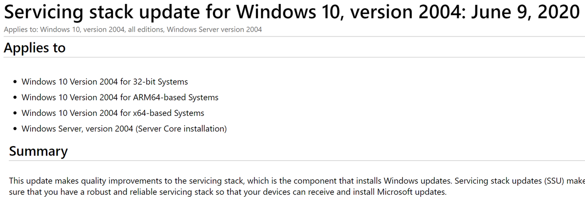 WZorNET's tweet photo. 😉📢⚙️June 9, 2020 #ServicingStackUpdate #KB4560366 for Windows 10 Version 2004 / Windows Server #ACore Version 2004 #SAC👉 https://t.co/3rPyo9LE5W
🔧Download #KB4560366 on #MicrosoftUpdateCatalog for x86/x64/ARM64/Server64👉https://t.co/kapwVMOPjL https://t.co/qR59kpjA5t