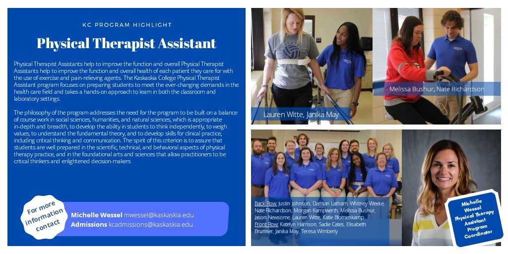 KC_FirstChoice's tweet photo. If you're looking for a career that's physically active and allows you to help improve the quality of life for others, Kaskaskia College’s Physical Therapist Assistant program is for you!  Check out  https://t.co/9uKTHm7gjN to learn more! https://t.co/2rOnYuPuVh
