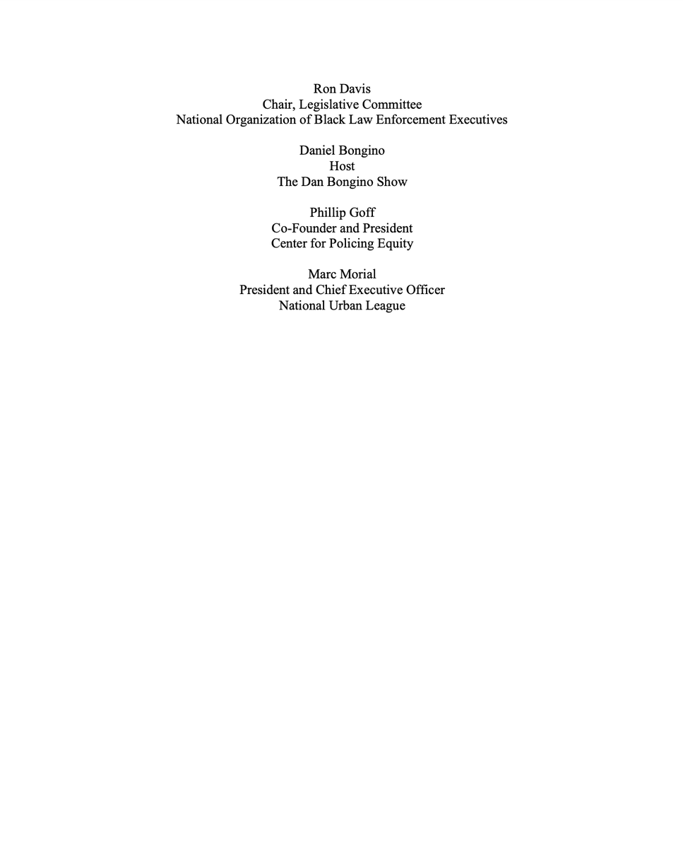 Screenshot includes the names of the witnesses at tomorrow's hearing: Philonise Floyd, Vanita Gupta, Chief Art Acevedo, Pastor Darrell Scott, Sherrilyn Ifill, Paul Butler, Ben Crump, Ron Davis, Daniel Bongino, Phillip Goff, Marc Morial