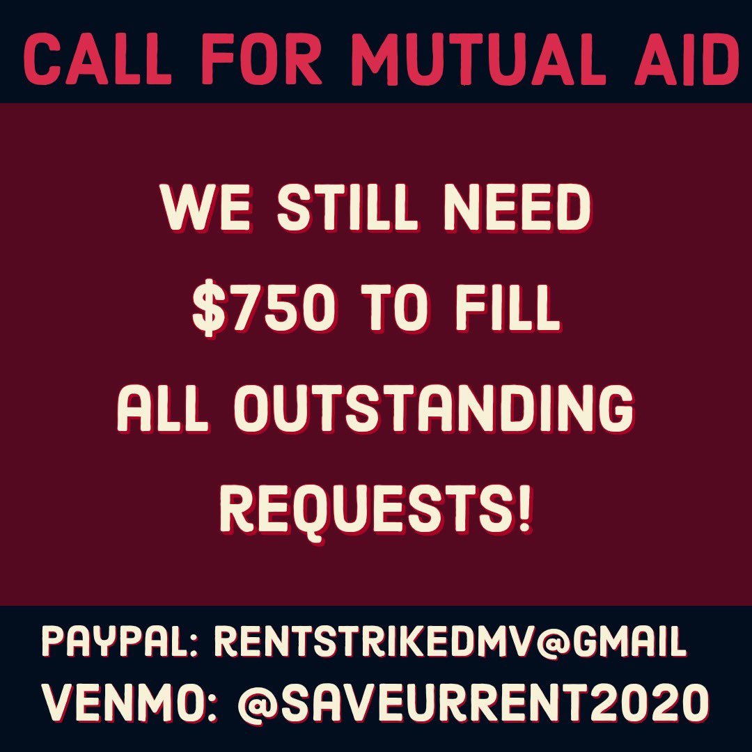 rentstrikebmore's tweet photo. #baltimore #maryland #virginia #DC we have $750 to go to fulfill all 3 week old requests! Donate to our LGBTQA+ and/or undocumented Black community members! #MutualAid https://t.co/54ztw5Nx5J