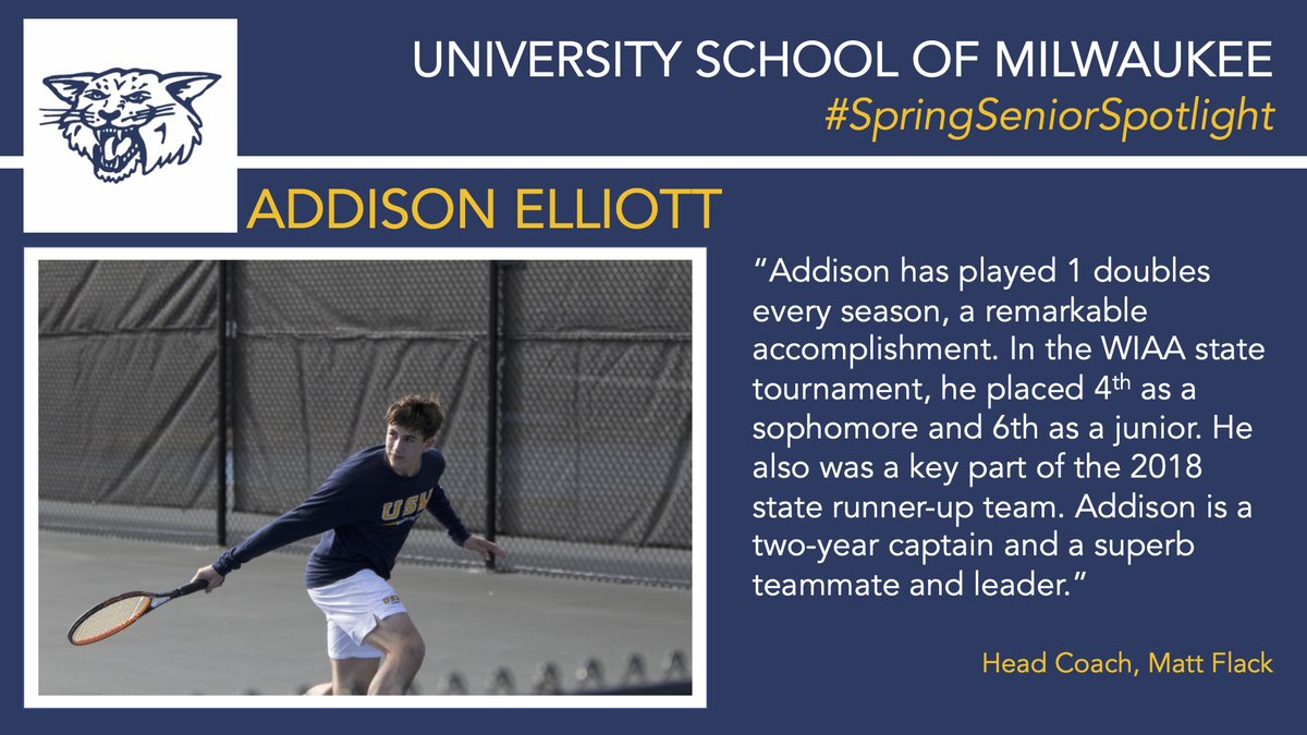 USMathletics's tweet photo. Our #SpringSeniorSpotlight of the day is Addison Elliott! 🎾

#BelieveAndAchieve #GoWildcats https://t.co/trsUzwNTZi
