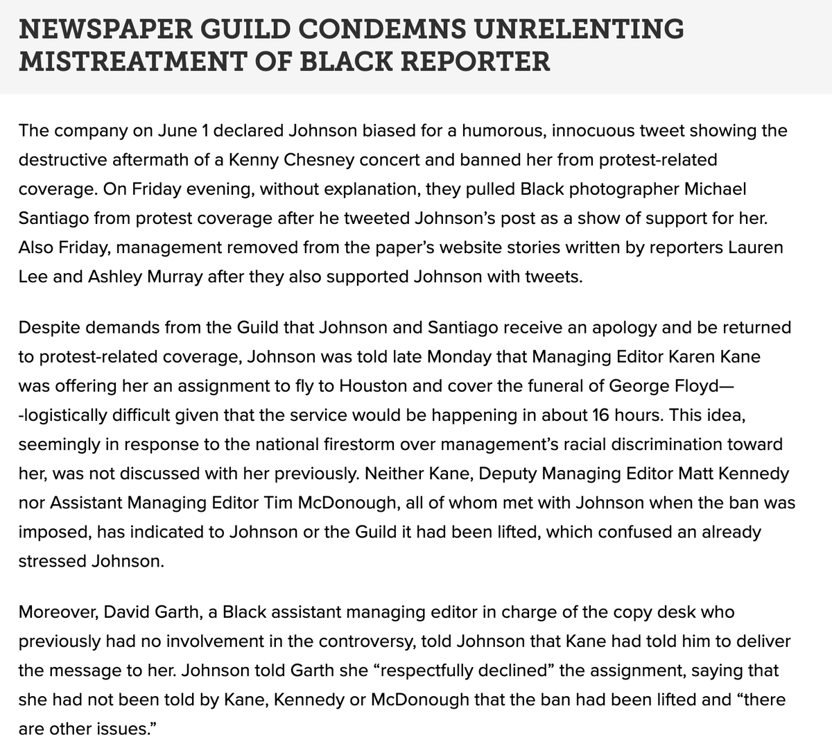 PGHGuild's tweet photo. RELEASE: Newspaper Guild condemns unrelenting mistreatment of Black reporter #IStandWithAlexis https://t.co/oRi1EGvYfU https://t.co/BeTfOXkv0V