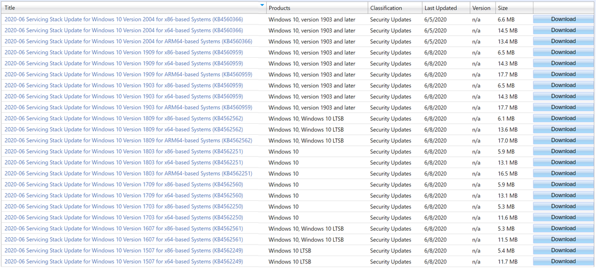 WZorNET's tweet photo. 😉📢⚙️June 9, 2020 #ServicingStackUpdate's for Windows 10 Version's 1507, 1607, 1703, 1709, 1803, 1809, 1903, 1909 and for 2004👉https://t.co/P9ZOUXYj5t https://t.co/skHMRdkGaR