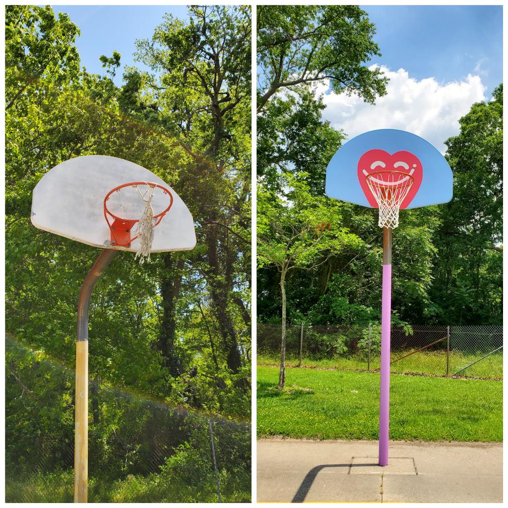 Our basketball court got a makeover thanks to the skills and generosity of <a href="/onietonie_/">OnieTonie™</a> !!! We love the new look 😍🏀 #baysideriseup #thankyou #cantwaittoshowthestudents