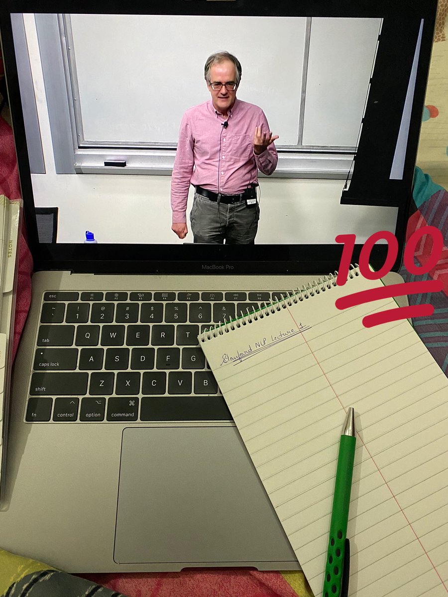 ShahzinaFaraz's tweet photo. Started lecture 1 of Stanford’s CS224n NLP course today. I’m attempting this alongside Udacity’s NLP certification program so I’m nervous but I’m totally pumped and absolutely in awe of @chrmanning. Looking forward to staying on track and learning more. #KeepCalmAndLearnOn https://t.co/EuttLlBF3O