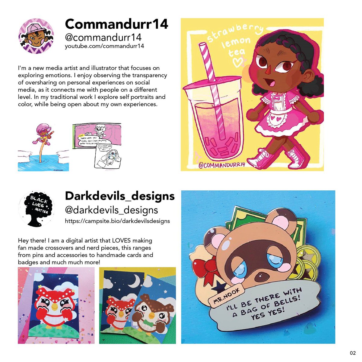 NooksCatalog's tweet photo. Special Edition no. 2
My newest catalog features a few Black creatives who have Animal Crossing art/merchandise! Here are a couple of pages from this spread, but please check out the full catalog here:
https://t.co/C4ISp4orl9
#blackcreators #blackartists #acnh https://t.co/FT7MbVGiQZ