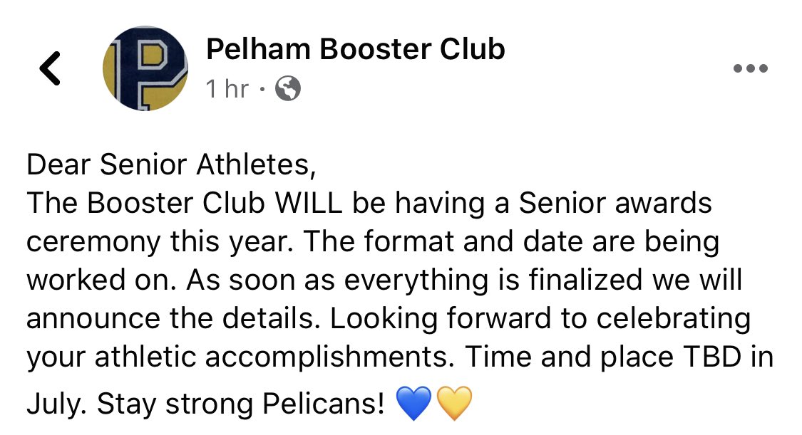 To our senior athletes, please see the below message from @PelhamBoosters