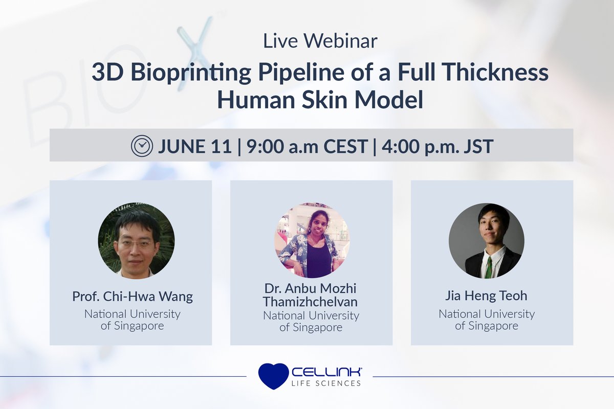 Webinar '#3DBioprinting Pipeline of a Full Thickness Human #SkinModel' Highly recommend this one to all of you who work with #tissueengineering, #drugdevelopment, #cosmetictesting field.  June 11th 9:00 CEST/ 16:00 JST Register at: lnkd.in/e8Cisdj #動物実験代替