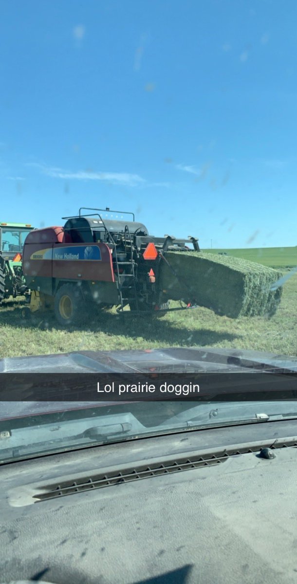 Zachv43's tweet photo. First cutting is in the books!! #JohnDeere #W235 #NewHolland #Hay2020 https://t.co/7Mo9m9MoHp