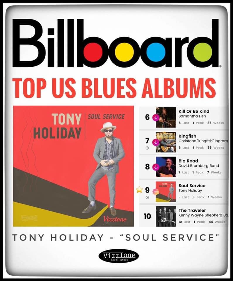 “SOUL SERVICE” debuts on the Billboard Blues Chart! 🎉Congratulations to Tony Holiday for having one of the top selling blues albums in the country, SOUL SERVICE, from the VizzTone Label Group! 
🎧📀 Grab your copy: ffm.to/soulservice
 <a href="/billboard/">billboard</a> <a href="/tonyholidayband/">Tony Holiday</a> <a href="/BluesBrat/">BratGirlmedia</a>