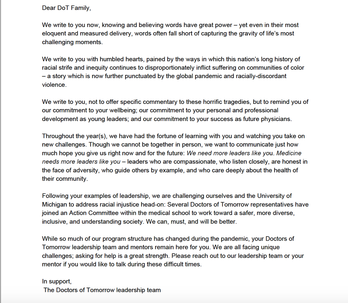 Our official statement to our DoT participants during this  pivotal moment in history. #blacklivesmatter