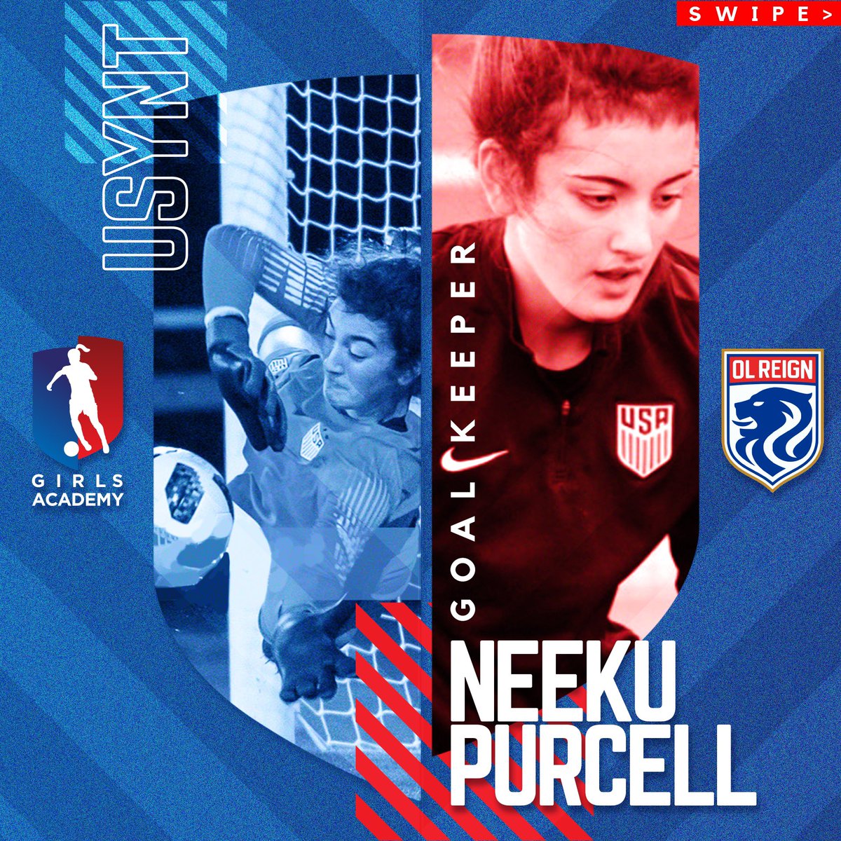 GAcademyLeague's tweet photo. PLAYER SPOTLIGHT! Get to know one of the many USYNT players that will be competing in the GA this season, NEEKU PURCELL!! Swipe for an insight into Neeku’s journey so far and don’t miss the video... WOW! #GAWTP #GAFTP #GAOAM #USYNT #NEEKU https://t.co/syNg5x6uAH