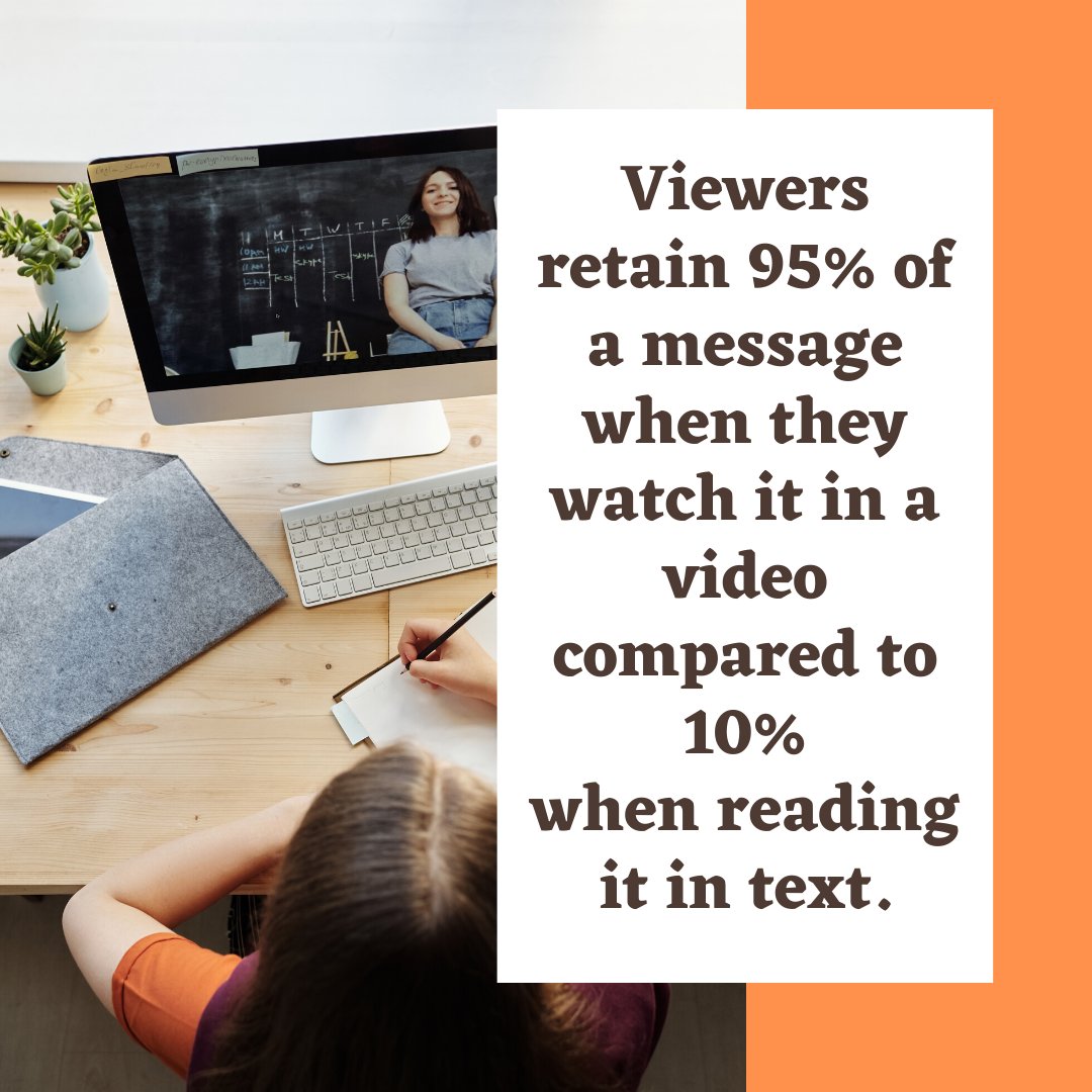 TribeVideo's tweet image. Viewers retain 95% of a message when they watch it in a video compared to 10% when reading it in text. 

Shedule a call with us today to learn how we can help you start utilizing videos in your marketing!