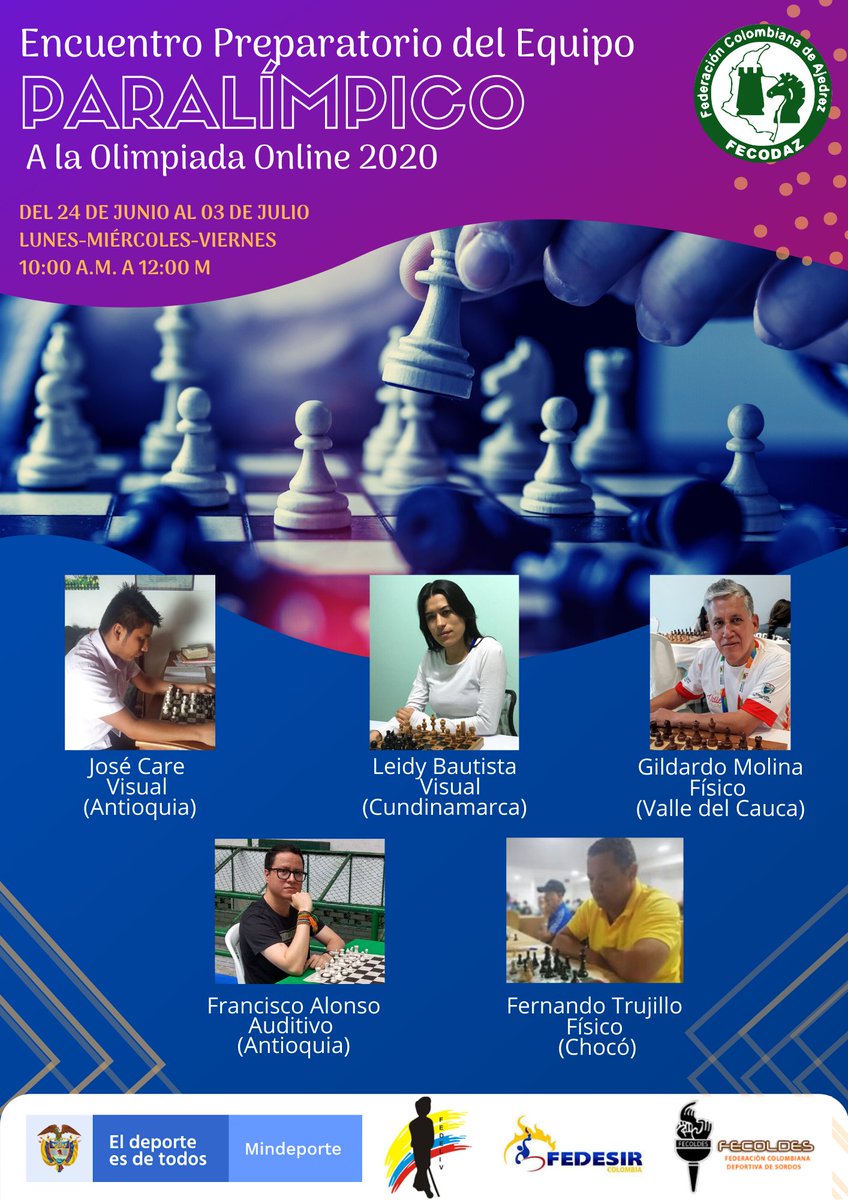 Fecodazajedrez's tweet image. #Preparatorio #Paralímpico ♟💪🇨🇴
En la Federación Colombiana de Ajedrez sabemos lo importante que es participar en la Paralimpiada. Por eso queremos que nuestros deportistas lleguen con el mejor nivel a esta competencia.