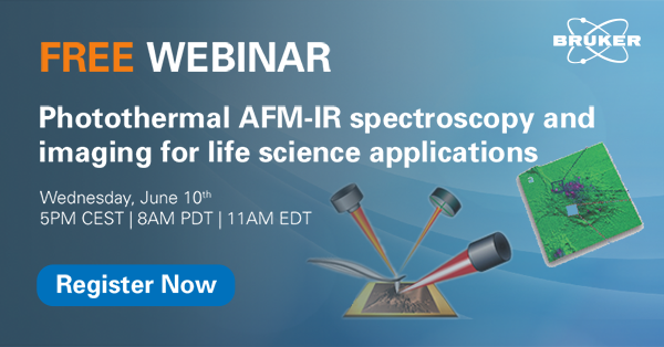 BrukerNano's tweet photo. Don't miss tomorrow's #webinar with guest speaker Dr. Ariane Deniset from Université Paris-Saclay where we will cover numerous applications in the field of #lifesciences with photothermal AFM-IR #spectroscopy.
Register 👉 https://t.co/ejmu0k94y9
#AFMIR https://t.co/17ff5dV8j1