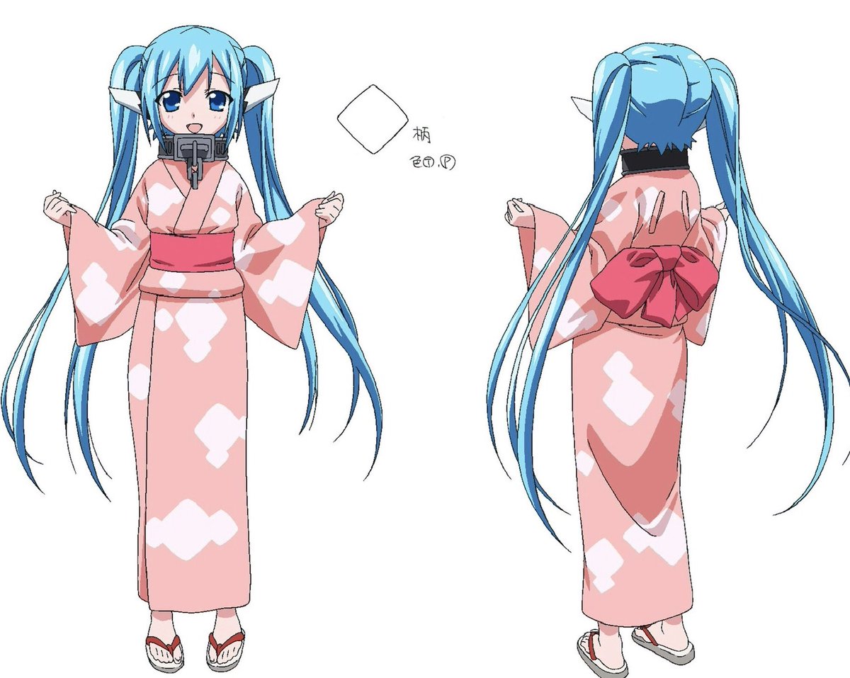 そらおとのニンフ、美香子、守形、智樹。
フォルテ9話の衣装設定より。
見慣れてる時はそうでもないけど浴衣に首輪はインパクト大ですな。 
