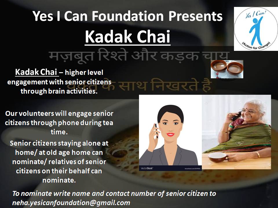 Actionforchang5's tweet photo. We are launching our project KADAK CHAI. In this project volunteers will be engaging in brain activities with senior citizens who are living alone or in old age homes. #helpseniorcitizens #fightingloneliness https://t.co/3gQ1f2SOzM