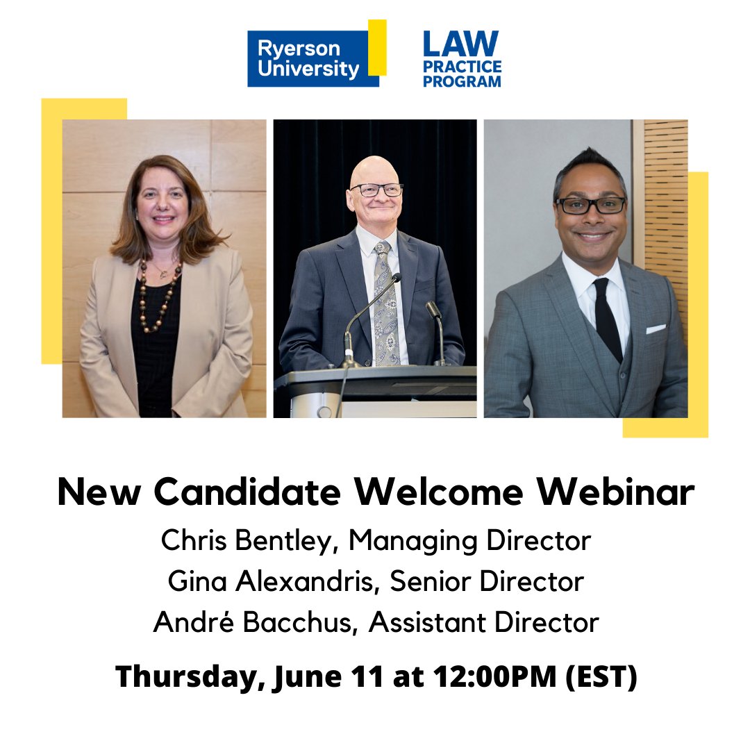 TMULPP's tweet photo. Welcome to the new LPP Candidates! The Candidate Welcome Webinar is this Thursday at 12:00 PM (EST). Don’t forget to register through the email sent to your Ryerson inboxes. #rulpp #legaltraining #legaleducation https://t.co/vXqu5pfNQL