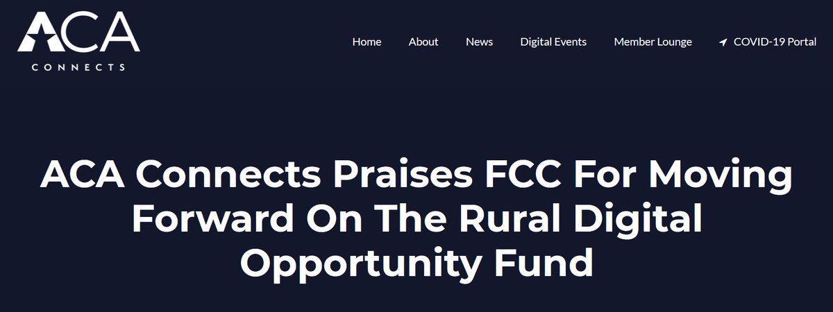 ACAConnects's tweet image. .#ACAConnects President and CEO @MATTatACA issued a statement today to praise @FCC for moving forward on the Rural Digital Opportunity Fund. Read the statement here: 
acaconnects.org/aca-connects-p…