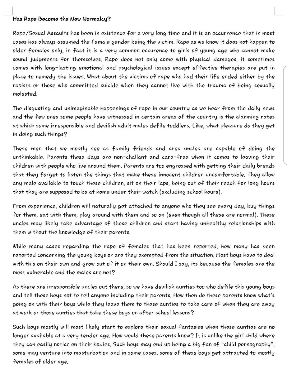 o_seanstel's tweet image. Has rape become the new normalcy 
Take your time, read and share your thoughts please