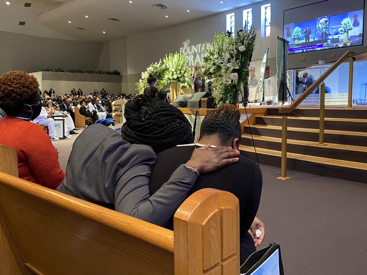 #AhmaudArbery’s mom consoles the sister of #BothamJean during the #GeorgeFloyd funeral ... so much pain.