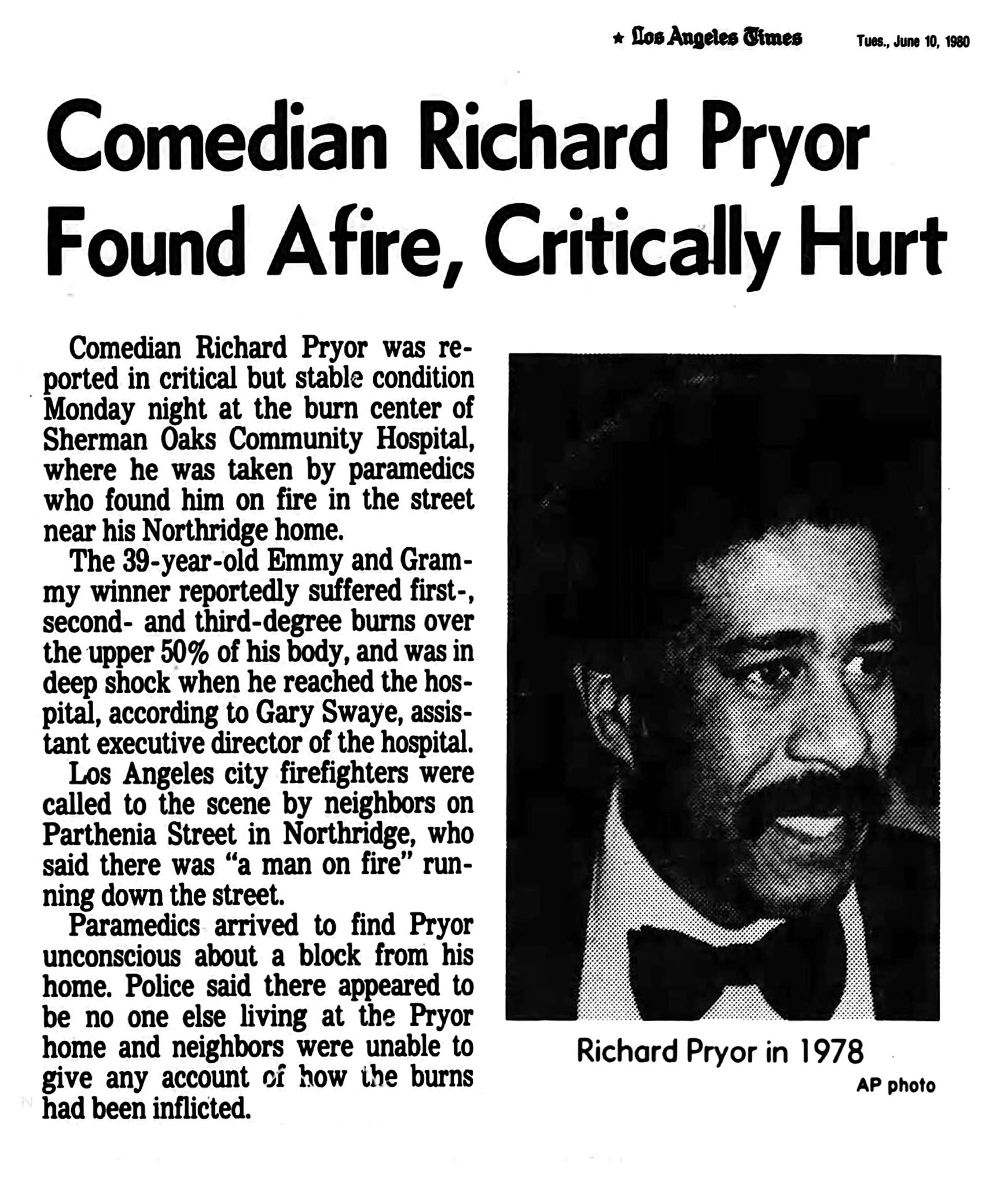 Richard Pryor Burn Injuries