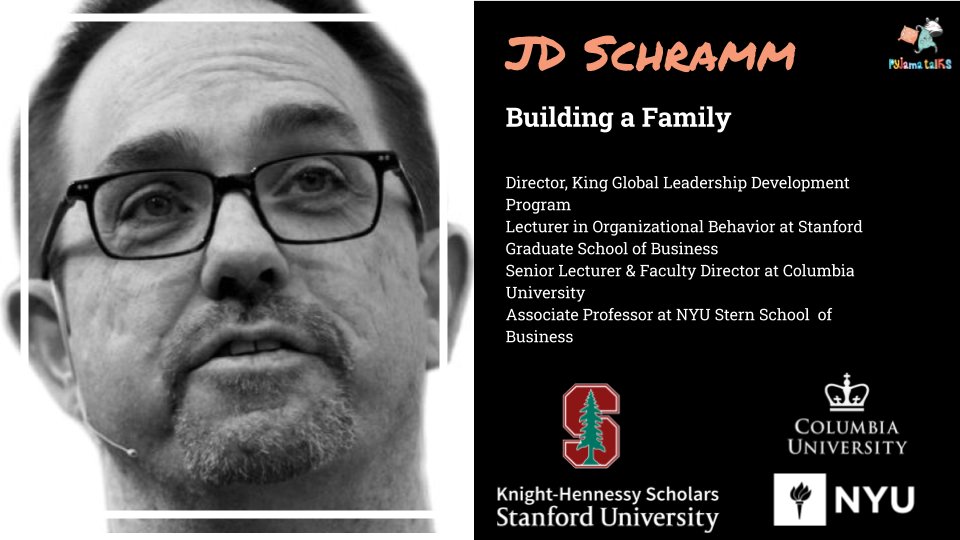PyjamaTalks's tweet image. Today&apos;s #PJTalk will feature @jdschramm talking about &apos;Building a Family.&apos; JD is the Director of the King Global Leadership and Development Program @KnightHennessy and a friend. Tune in to hear us talk LIVE at 6pm. Link in Bio.