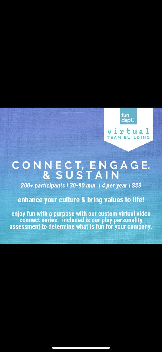 TheFunDept's tweet photo. Keep your employees engaged with our virtual online team building packages. Built to fit any size company and budget! Visit https://t.co/O51gJE6HxO for more info! #stayconnected #VirtualMeeting #teambuilding https://t.co/yKbPSWH2bU