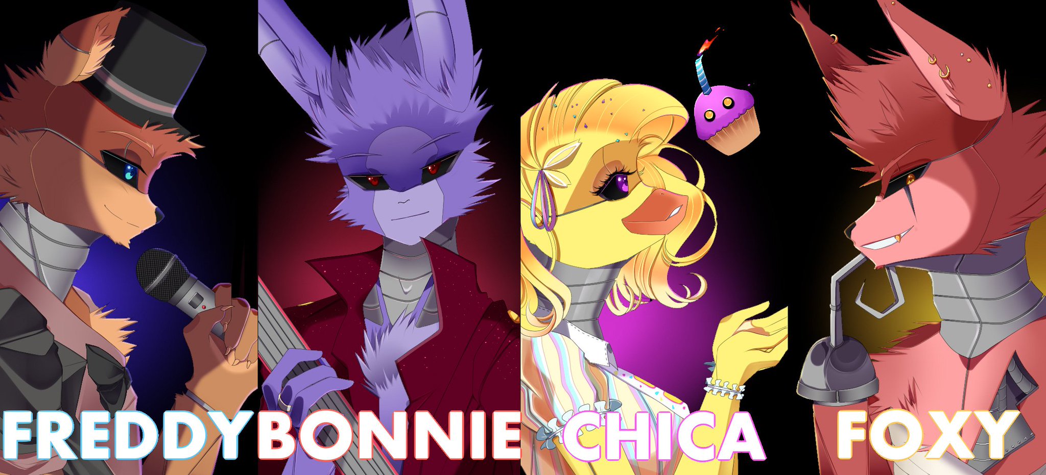 Fnaf Bonnie chica Freddy foxy  Anime fnaf, Fnaf drawings, Anime