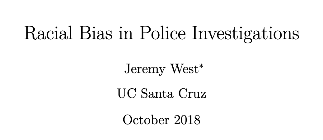 132/ "My study overcomes selection concerns by examining police officer behavior in automobile crash investigations... Officers issue significantly more citations to other-race drivers ... the findings serve as decisive evidence of systematic racial bias by police officers."