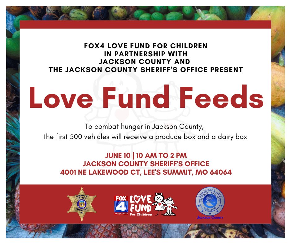Tomorrow is the 2nd Love Fund Feeds event! We will be at the Jackson County Sheriff's Office from 10:00am to 2:00p.m while supplies last. 500 boxes of fresh produce and diary items will be available on a first come/first served basis. No registration is required, open to anyone