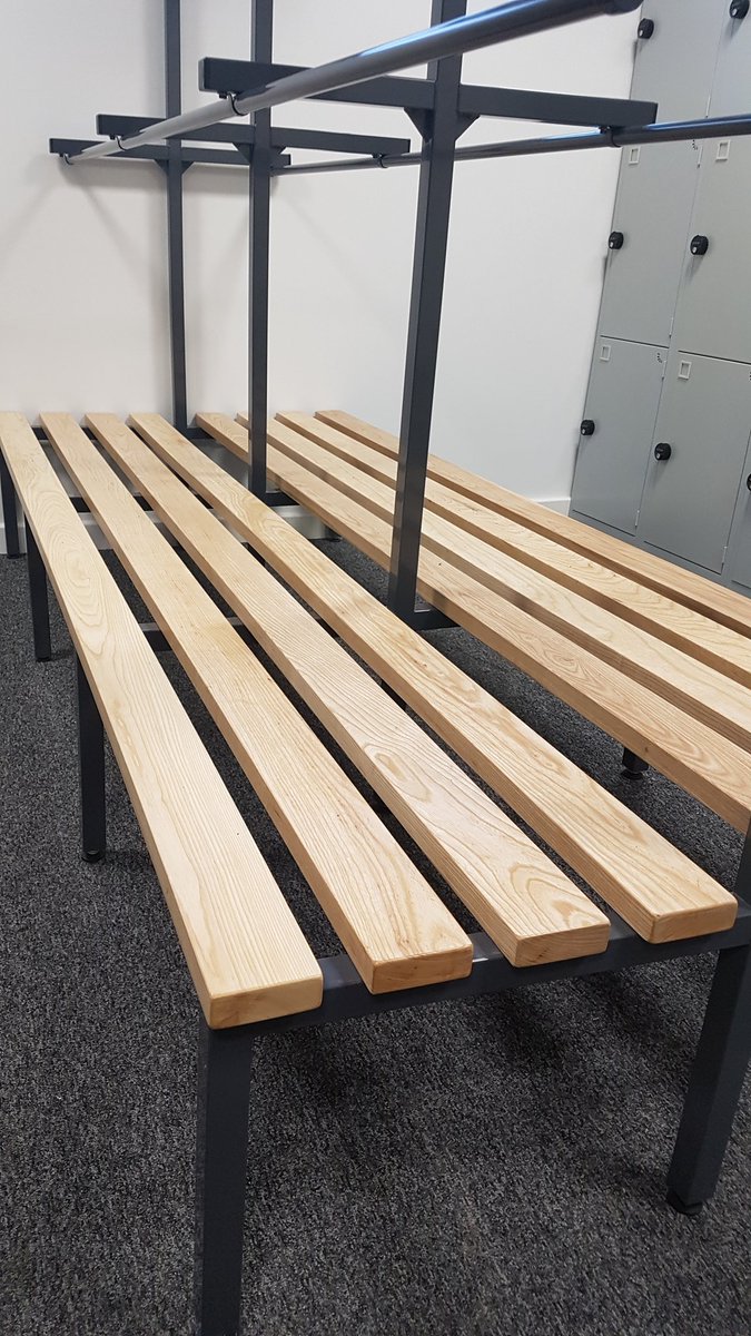 snjoinery's tweet photo. Powder coated steel benching and hanging rails with lacquered hardwood ash timberwork. All made in house for a fast turn around. #benching #commercialwashrooms #gym #lockerroom #changingroom #bespoke #education #office #officerefurbishment https://t.co/o4ok2i8G4a